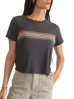 NEW🌈Marine Layer Black Striped Graphic Cropped Tee - Women XS $48